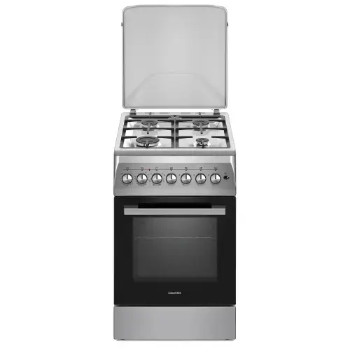 Aragaz Nobeltek NLT 5604IX/FE1, plita gaz si cuptor electric, aprindere electrica plita, gratare fonta, iluminare cuptor, timer, echipat cu diuze GN, diuze GPL de schimb, capac tabla (Argintiu)