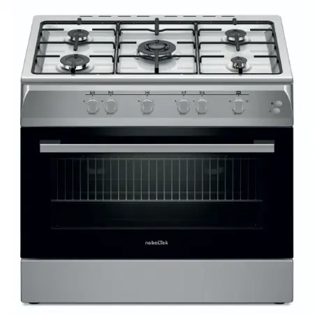 Aragaz Nobeltek NLT 6903IX/G1, 60x90cm, plta gaz cu 5 ochiuri(arzator mare triplu), cuptor gaz(102l), aprindere electrica, grill, iluminare cuptor, echipat cu diuze GN, diuze GPL de schimb, plita si front inox, laterale silver (Inox)