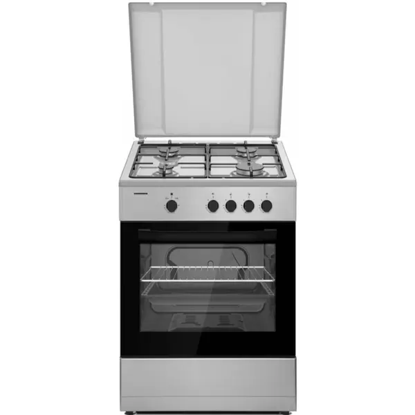 Aragaz pe Gaz Heinner HFSC-SME66ISL, 4 arzatoare, Suport email, Capac metalic, Aprindere electrica