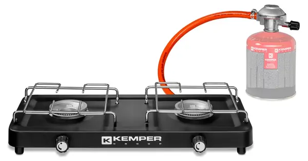 Aragaz pe gaz Kemper - 104981L, cu două prize, 2x2.6 kW, cu geanta