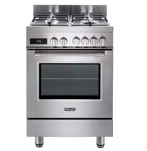 Aragaz profesional De'Longhi PRO 66 MXL PZ RO, 4 arzatoare, Gaz + Electric, L 60 cm, Grill (Inox)