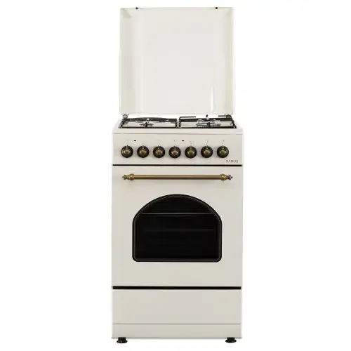 Aragaz Rustic SAMUS SR550EL3C1, Gaz+Electric, Aprindere electrica, 3 arzatoare gaz + 1 electric, Cuptor electric 48 l, 3 functii, Timer mecanic (Bej)