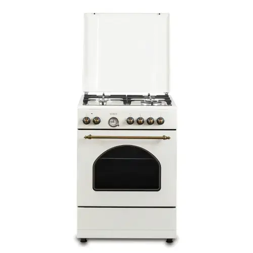 Aragaz Rustic SAMUS SR660EL1CW, Gaz, 4 arzatoare, Aprindere electrica, Wok, Cuptor electric, 56 l, 6 functii, Grill, Ventilator, Timer, Sigurante (Bej)