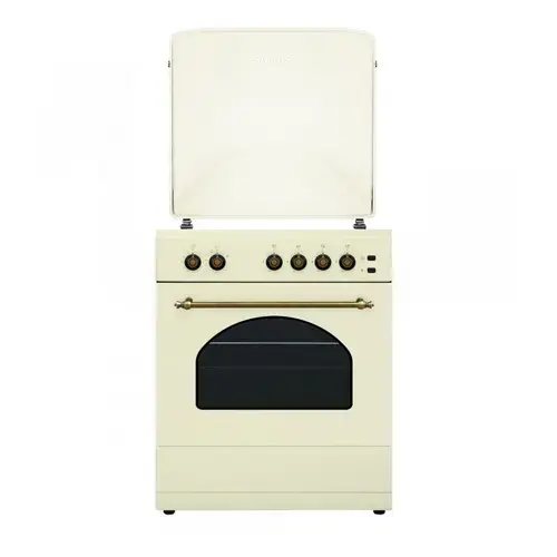 Aragaz rustic Samus SR660S4C1, Gaz, 3 arzatoare + 1 arzator WOK, Aprindere electrica plita, Gratare fonta, 55 l, Lumina cuptor, Timer (Bej)