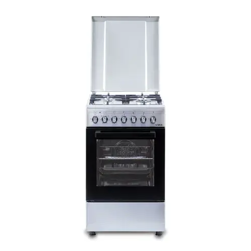 Aragaz Samus SM562AENS1, Gaz, 4 arzatoare, 7 functii, Cuptor electric, Clasa A, Grill, Aprindere electrica (Inox)