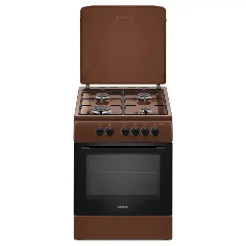 Aragaz SAMUS SM664MBS, Gaz, 4 arzatoare, Timer, Siguranta plita+cuptor, Montat pentru utilizare GPL (Maro)
