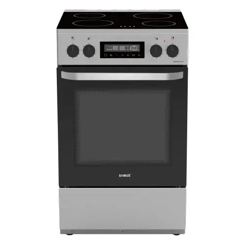 Aragaz Samus SM669VDE, Electric, 4 zone de gatit vitroceramice, 59 l, Timer digital, Touch Control, Display digital (Inox)