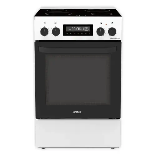 Aragaz Samus SM669VDE, Electric, 4 zone de gatit vitroceramice, 59 l, Timer digital, Touch Control, Display digital (Alb)