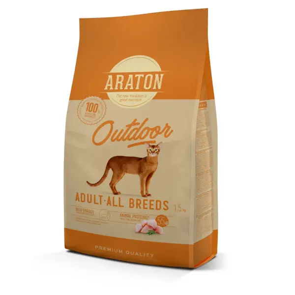 ARATON Outdoor, Pui și Curcan, hrană uscată pisici, 15kg