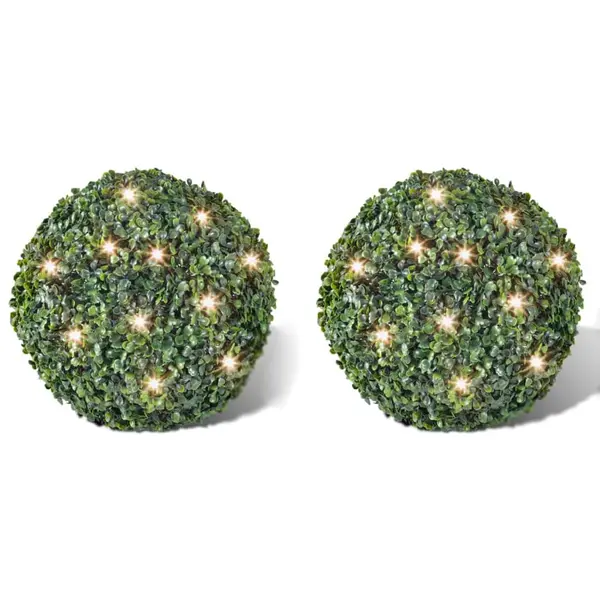 Arbusti de buxus artificiali, 35 cm, cu sir de led-uri solare, 2 buc