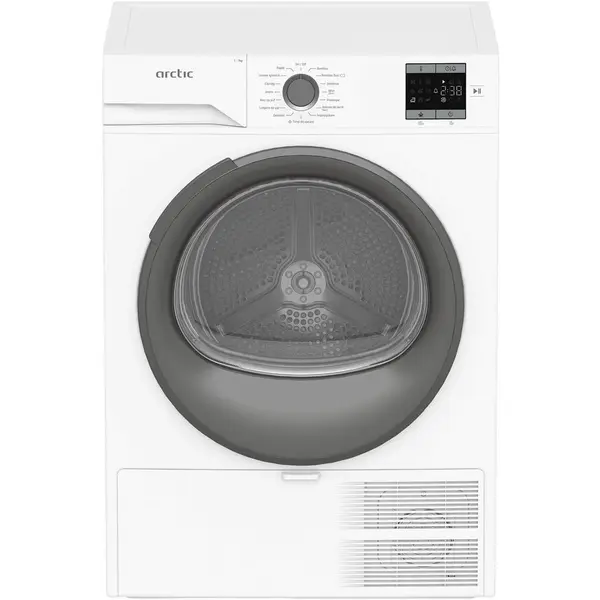 Arctic Uscator de rufe Arctic cu pompa de caldura, 7 kg, Clasa A++, 15 programe, Auto Antisifonare, Aqua Surf, Hygienic Drying, Display, Alb