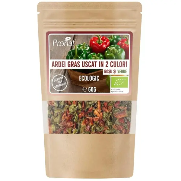 Ardei Gras Uscat, in 2 Culori, Rosu si Verde, Bio, 60 g