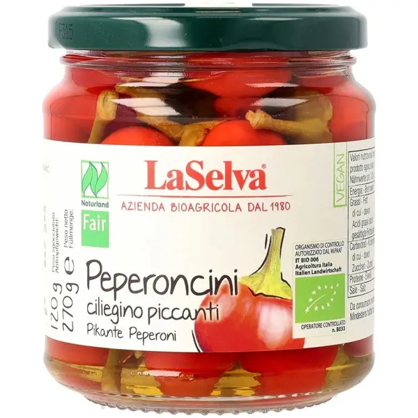 Ardei rosii iuti in otet de vin, eco - 270 g