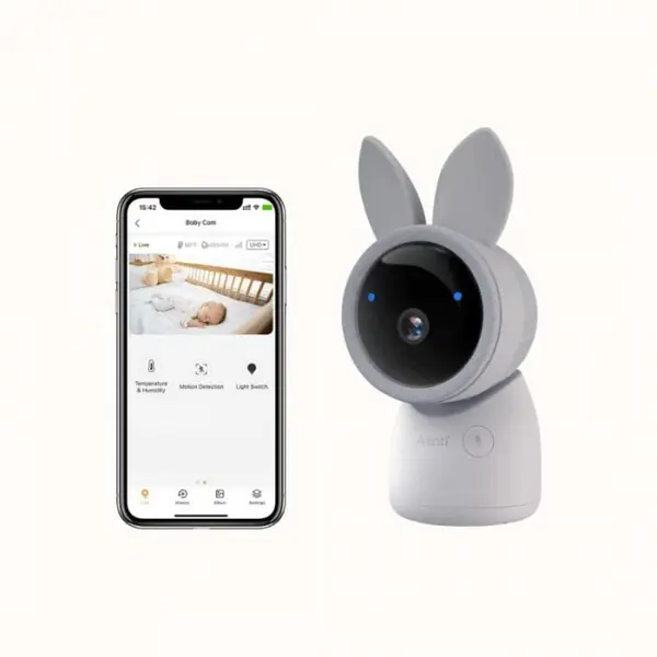 Arenti Camera de supraveghere WIFI Baby Monitor, 2K/3MP UHD 355° Arenti AInannycam, Lullabies, Cry Detection, Temp & Umidity Sensor, Two Way Talk, Alb(Camera unica)