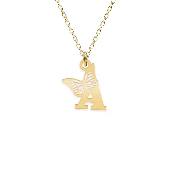 Aria - Colier personalizat cu litera si fluturas din argint 925 placat cu aur galben 24K
