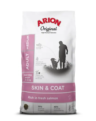 ARION Original Skin & Coat Adult Medium Salmon Rice 2 kg hrana completa pentru caini adulti de rasa medie, cu somon