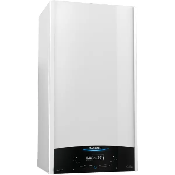 Ariston Centrala termica murala in condensare Ariston GENUS ONE+ 35, 35kW, gaz natural + GPL, meniu in limba romana, Ecran LCD tactil, schimbator caldura otel inoxidabil, clasa energetica A, fara kit inclus, Alb