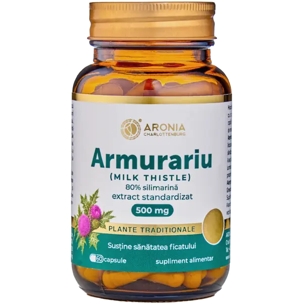 Armurariu 500 mg — 60 capsule cu extract concentrat din semințe de Armurariu pentru susținerea ficatului, digestiei și detoxifierii | Plante Tradiționale