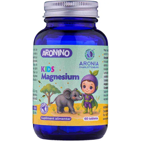 Aronino Kids Magnesium — 60 tablete masticabile care sprijină energia, mușchii și oasele copiilor