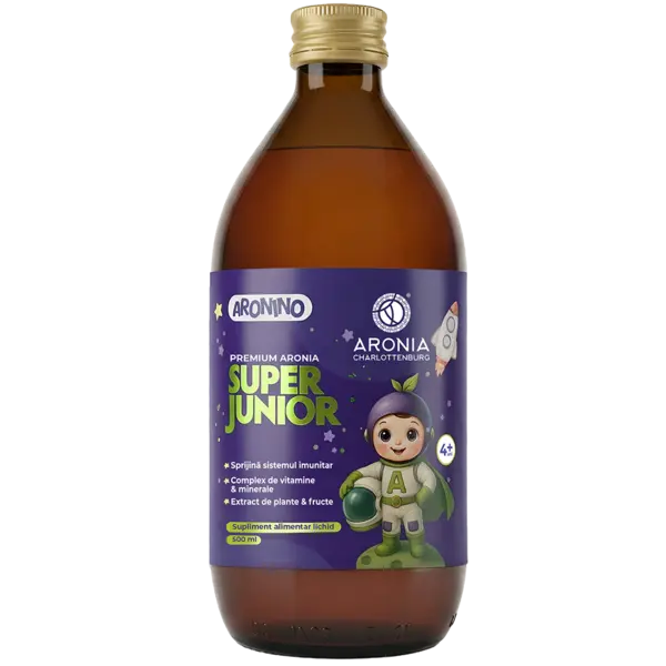 ARONINO Premium Aronia Super Junior 500ml — formulă avansată pentru creșterea și dezvoltarea sănătoasă a juniorilor