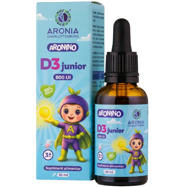 ARONINO Vitamina D3 Junior — 800 UI, 30ml — supliment natural pentru creșterea sănătoasă a copiilor