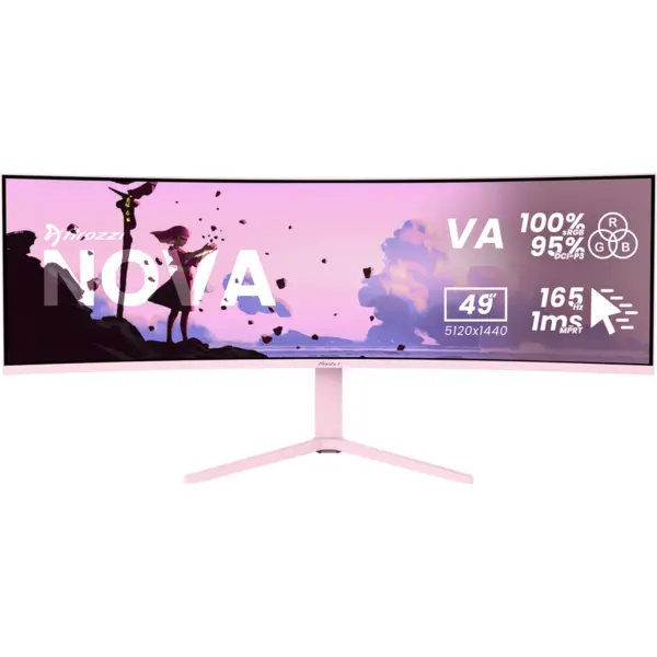 AROZZI Monitor Gaming VA LED Arozzi 49 AZ-NO-49TUW165-PNK, DQHD (5120 x 1440), HDMI, DisplayPort, Ecran curbat, 165 Hz, 4 ms, Roz
