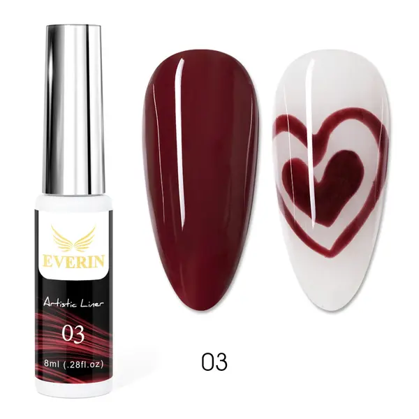 Artistic Liner Gel EVERIN 8ml – 03 | Gel liner burgundy (vișiniu închis) pentru nail art și contururi precise