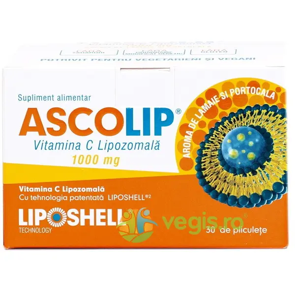Ascolip - Vitamina C Lipozomala cu Aroma de Lamaie si Portocale 1000mg Liposhell 30 plicuri