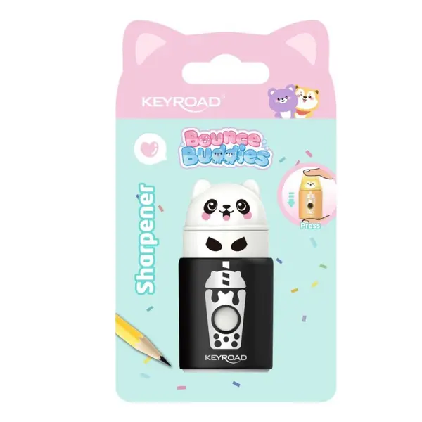 Ascutitoare simpla Keyroad Bounce Buddies , 1 orificiu, plastic, cu rezervor, diverse culori, 1 buc blister