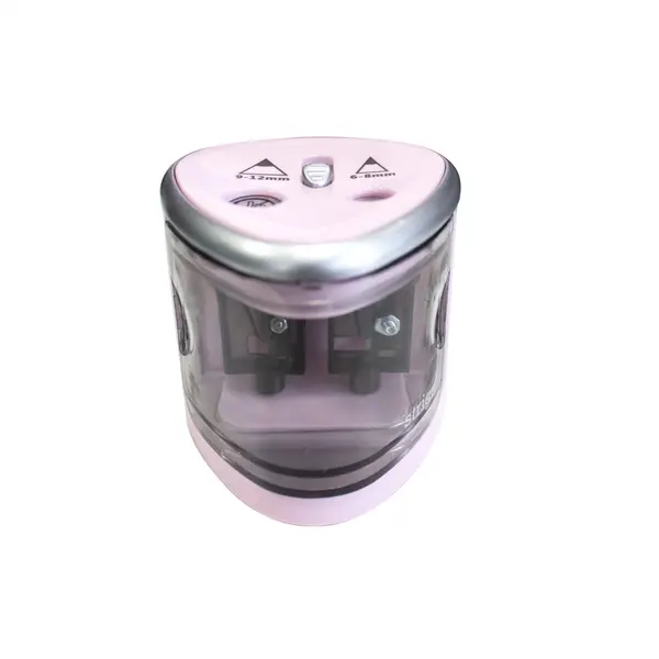 Ascutitoare Strigo dubla electrica pentru creioane,alimentare 4 baterii AA neincluse,roz pastel