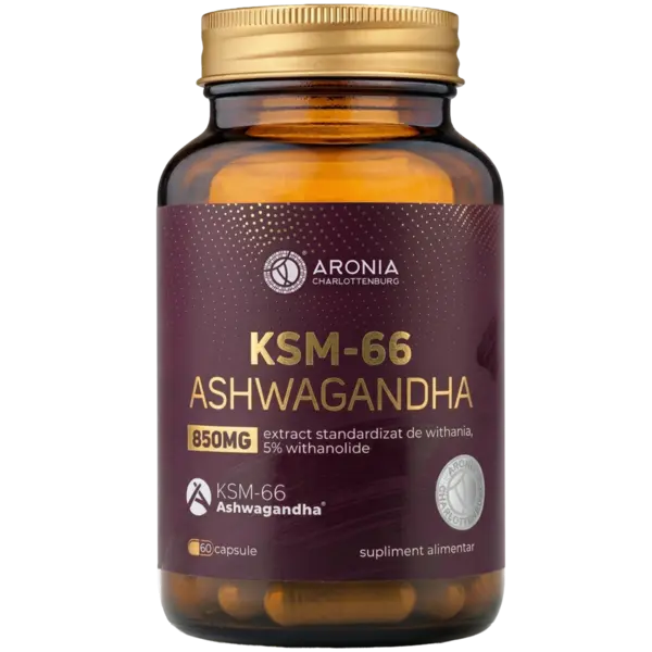 Ashwagandha KSM-66® la 850 mg — 60 capsule cu extract patentat din Ashwagandha, pentru gestionarea stresului, calm și somn odihnitor