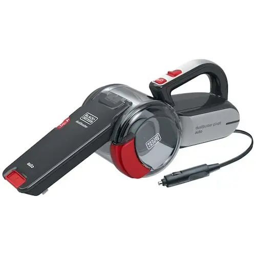 Aspirator auto portabil Black & Decker PV1200AV dustbuster Pivot, 12V, conector bricheta, fara sac, recipient colectare praf 0.35L, putere mare de aspirare, cablu alimentare 5m, 12.5AW, accesorii incluse (Gri)