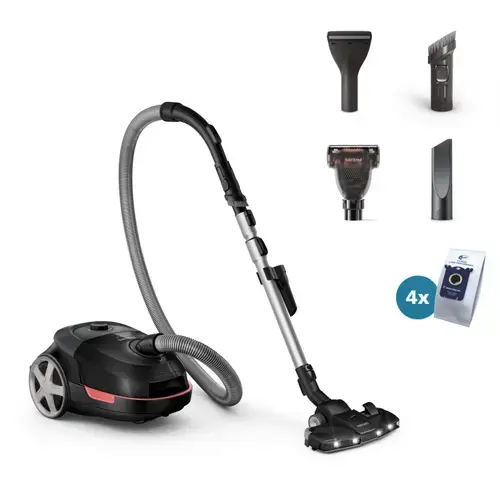 Aspirator cu sac Philips Seria 6000 XD6142/12, 900 W, Sac 4 L, Filtru HEPA, Cablu 6m, S-bag, PerieTriActive+ LED (Negru)