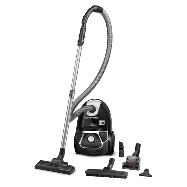Aspirator cu sac Rowenta Compact Power Animal Care RO3985EA, 3 L, 900 W, Sac Hygiene+, perie Turbo Mini, tub telescopic din metal, negru