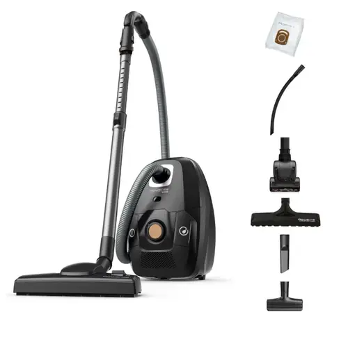 Aspirator cu sac Rowenta Green Force Effitech Total Clean RO6189EA, 400W, 3 niveluri de filtrare, lungime cablu 8.4m, recipient praf 4.5L, perie EasyBrush, indicator umplere sac (Negru)