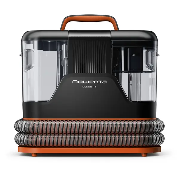 Aspirator cu spalare Rowenta Clean IT IN5011F0, 400W, rezervor apa murdara 1.5L, rezervor apa & detergent 1.8L, functie autocuratare, accesoriu spatii inguste, detergent inclus, portocaliu & negru