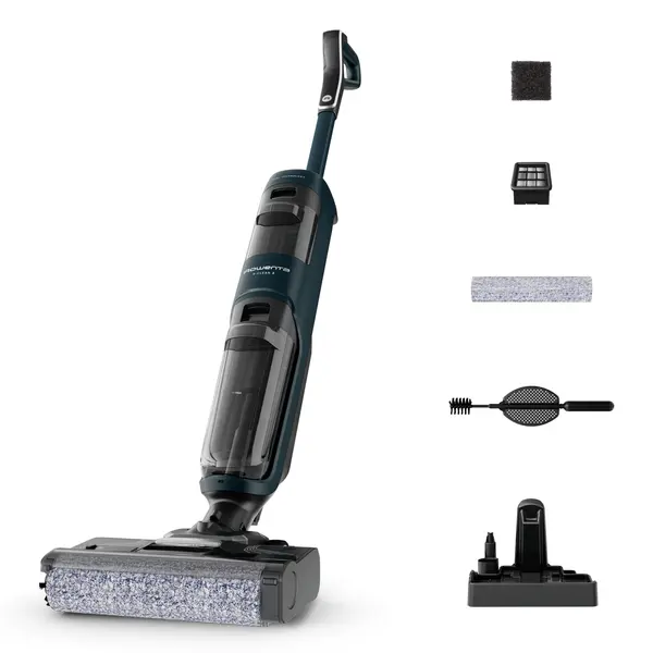 Aspirator cu spalare Rowenta X-Clean 2 GZ2251E0, 120 W, 440 RPM, pana la 35 min autonomie, rezervor apa murdara 0.44l, ecran LED, panou de control, verde & negru