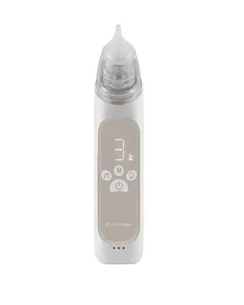 Aspirator nazal electric KikkaBoo Beige pentru bebelusi si copii cu protectie anti-reflux,3 nivele aspiratie,3 varfuri silicon,ecran led,baterie 700mAh,muzica si lumini