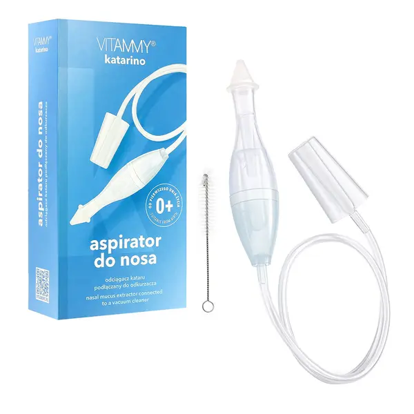 Aspirator nazal Vitammy Katarino, cu conectare la aspiratorul de uz casnic, varf moale din silicon, eficient si igienic, perie de curatare