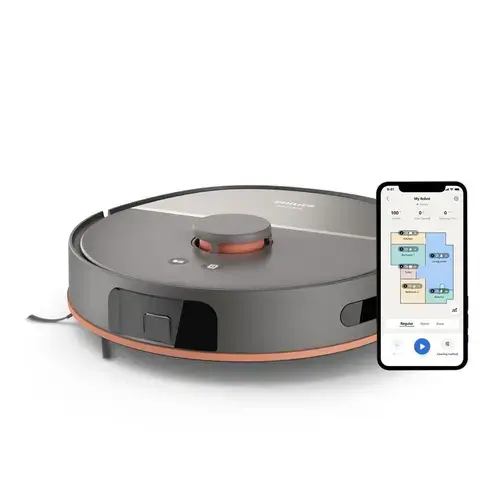 Aspirator robot cu mop Philips XU5000/10, Autonomie 200 minute, 67 W, Navigare LDS, Wi-Fi, Recipient praf 0.26 l (Gri)