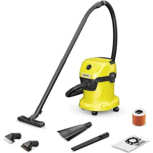 Aspirator umed-scat Karcher WD 3 V-15/4/20 Car, 1.628-121.0, Aspirare umeda si uscata, rezervor de 15 L, furtun de 2 m, 1000 w, functie de suflare, include duza auto, perie de aspirare cu peri moi, perie de aspirare cu peri tari (Galben/Negru)