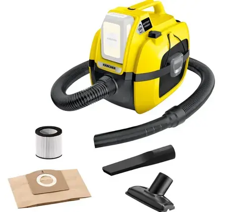 Aspirator umed și uscat Karcher WD 1, 230W, 18V, Capacitate container 7l, Functie de suflanta, fara acumulator (Galben)