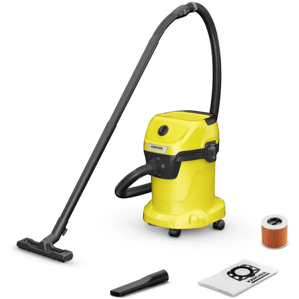 Aspirator umed/uscat Karcher WD 3 V-17/4/20 1.628-130.0, 1000W, 17L, Aspirare umeda si uscata, Maner transport pliabil, Functie de suflare, Duza spatii inguste, Galben