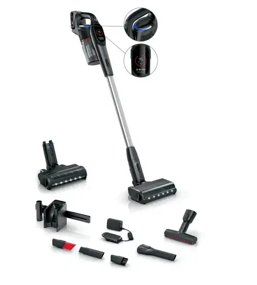 Aspirator vertical BOSCH Unlimited 9 BCS931BQC, Autonomie pana la 60 minute, 3 setari performanta, 18 V, Recipient 0.4 l (Negru)