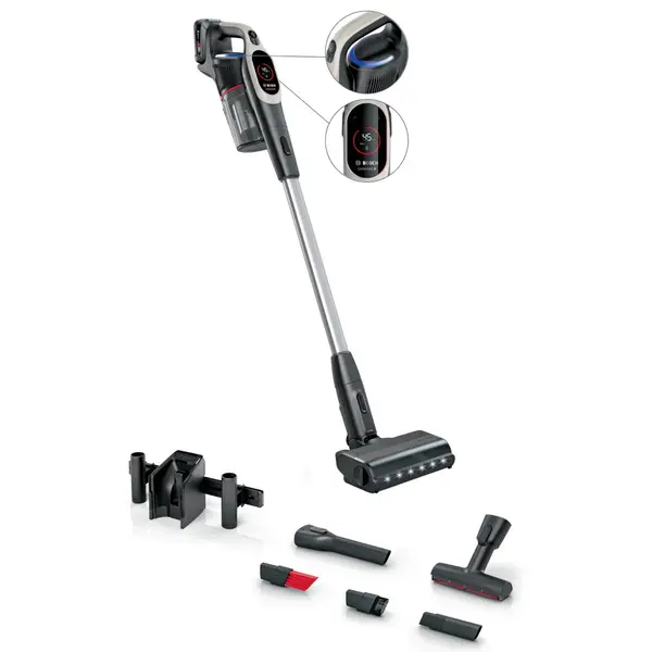 Aspirator vertical Bosch Unlimited 9 BCS931GAC, 0.4 l, 18 V, Autonomie 60 min, 3 moduri curatare, Sistem anti-incalcire, Graphite