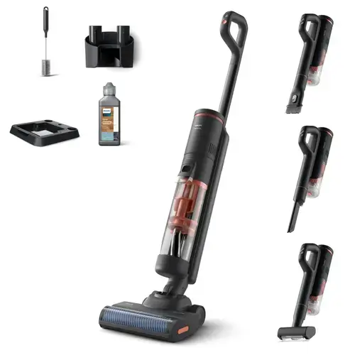 Aspirator vertical cu spalare Philips Seria 6000 XW6264/11, PowerCyclone Aqua, Autonomie 45 minute, Rezervoare apa 0.45/0.42 L, Pana la 80 m2 (Gri)