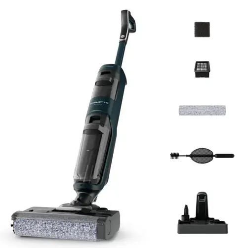 Aspirator vertical cu spalare Rowenta X-Clean 2 GZ2251E0, 120W, 440 RPM, pana la 35 min autonomie, ecran LED, panou de control (Verde/Negru)