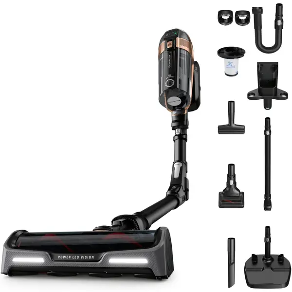 Aspirator vertical fara fir Rowenta X-Force Flex 15.60 RH99F1WO, 550W, 32.4V, autonomie 80 min, filtrare 99.9%, recipient praf 0.9 L, tub flexibil,