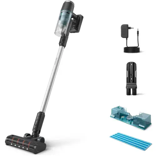 Aspirator vertical Philips XC3131/01, Aqua Seria 3000, aspira si sterge dintr-o miscare, Sistem de filtrare in 3 etape, pana la 60 min cu baterie suplimentara, Cap de aspirare cu LED