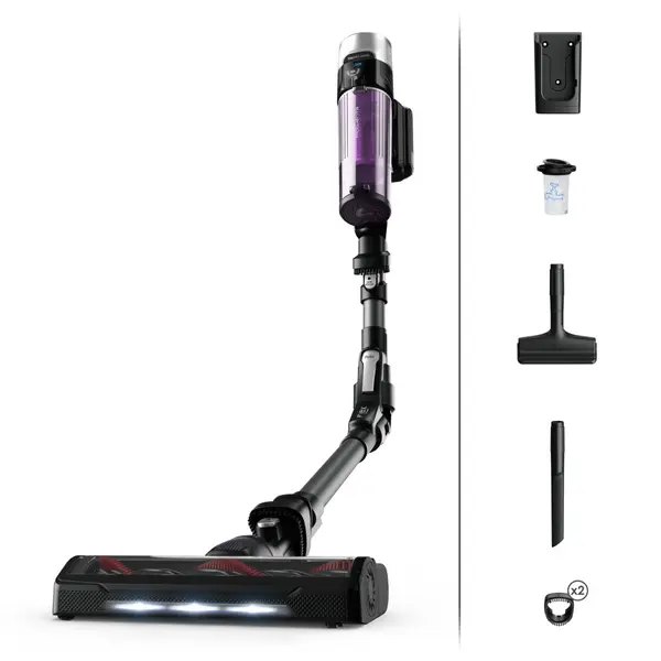 Aspirator vertical Rowenta X-FORCE FLEX 9.60 Allergy RH2038WO 200W putere de aspirare 100 air watts autonomie pana la 45 minute Negru/Violet